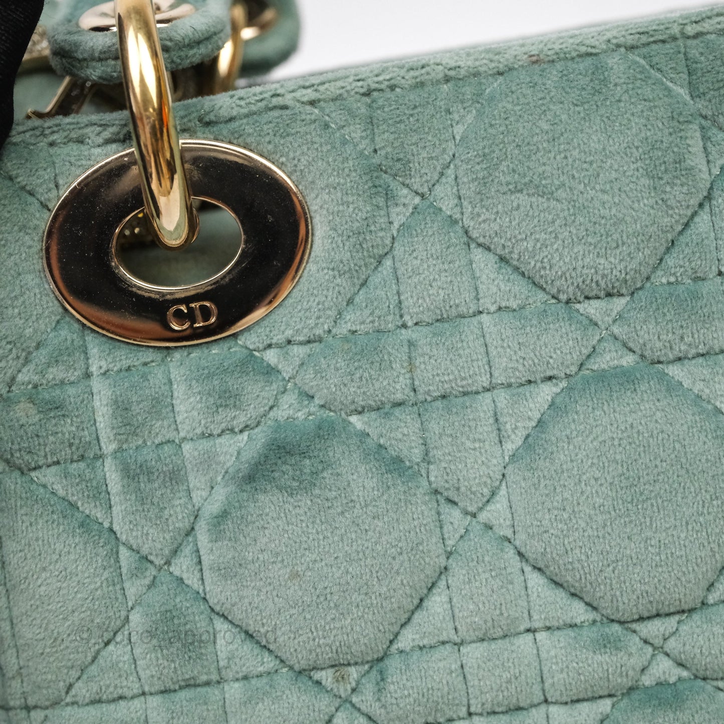 Christian Dior Mini Lady Dior Green Suede Cannage Gold Hardware
