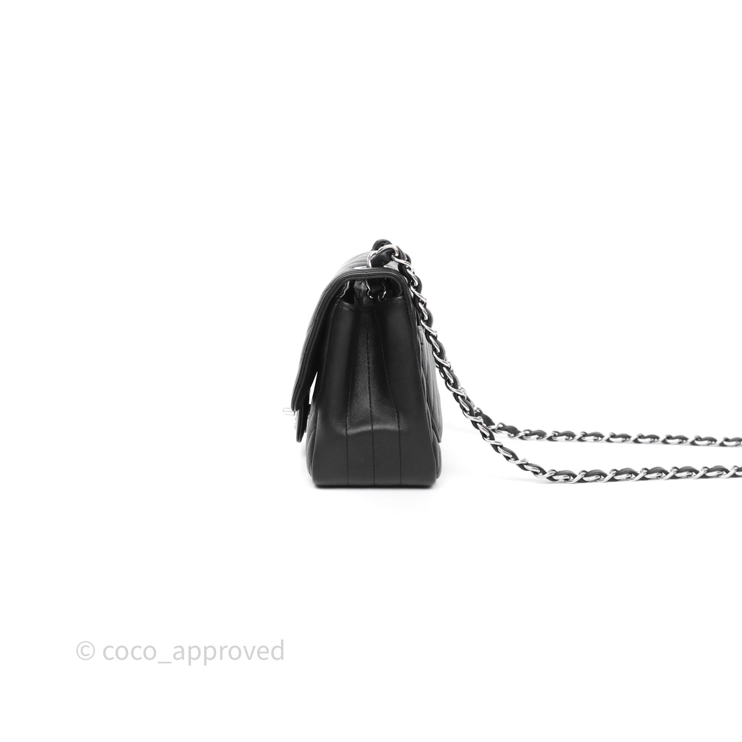 Chanel Mini Square Black Lambskin Chervon Bag Silver Hardware