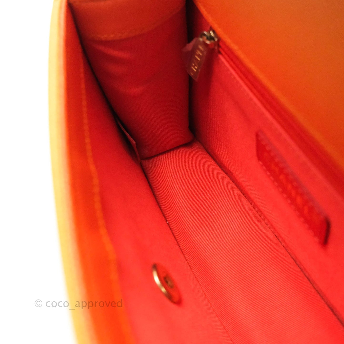 Chanel Quilted Sunset On The Sea Orange Flap Bag Caviar Aged Gold Hardware