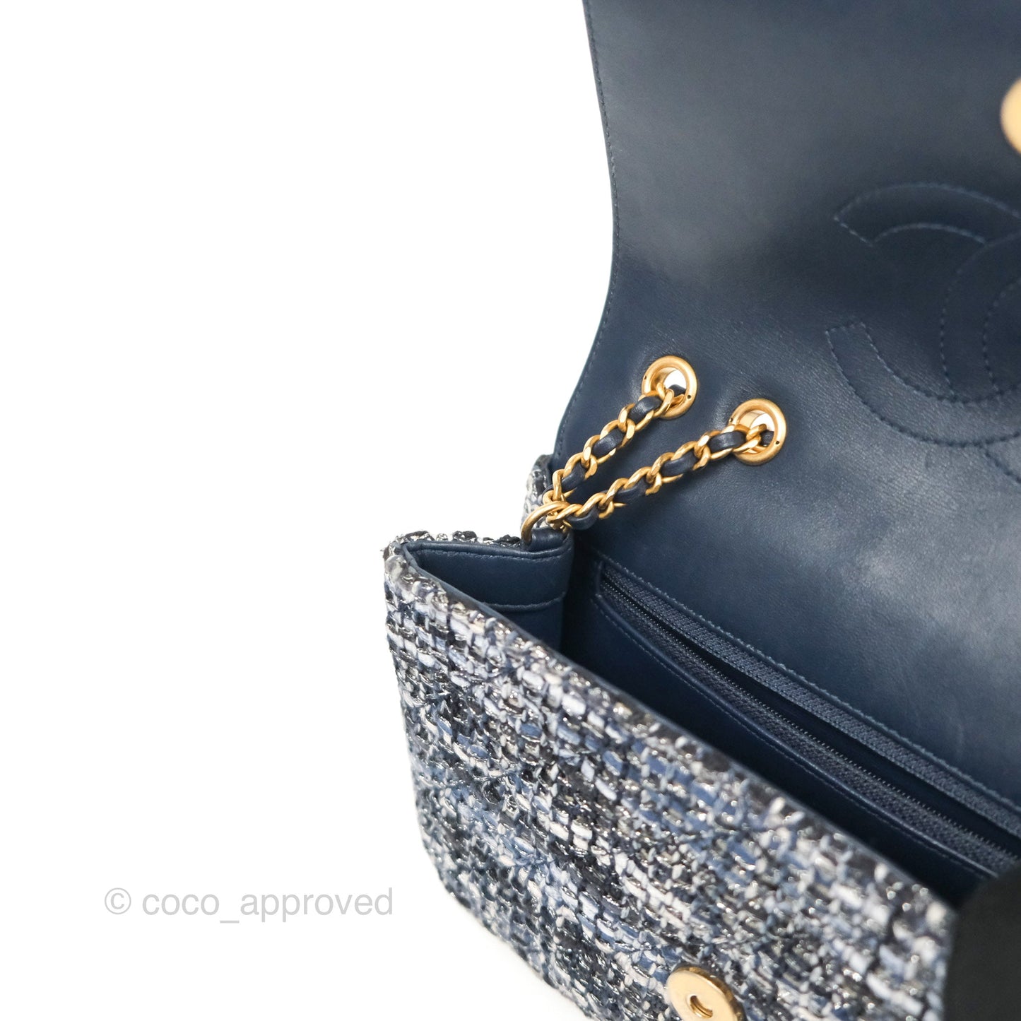 Chanel Quilted Small CC Filigree Flap Navy Tweed Python 18S