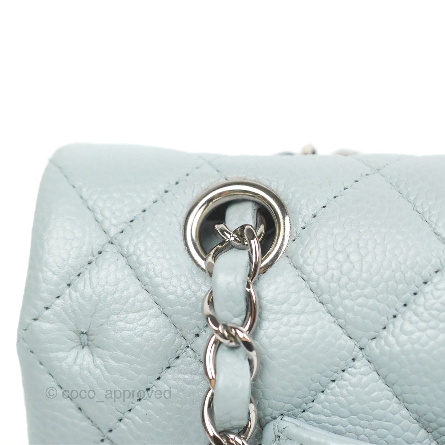 Chanel Classic M/L Medium Flap Quilted Light Grey Blue Caviar Silver Hardware