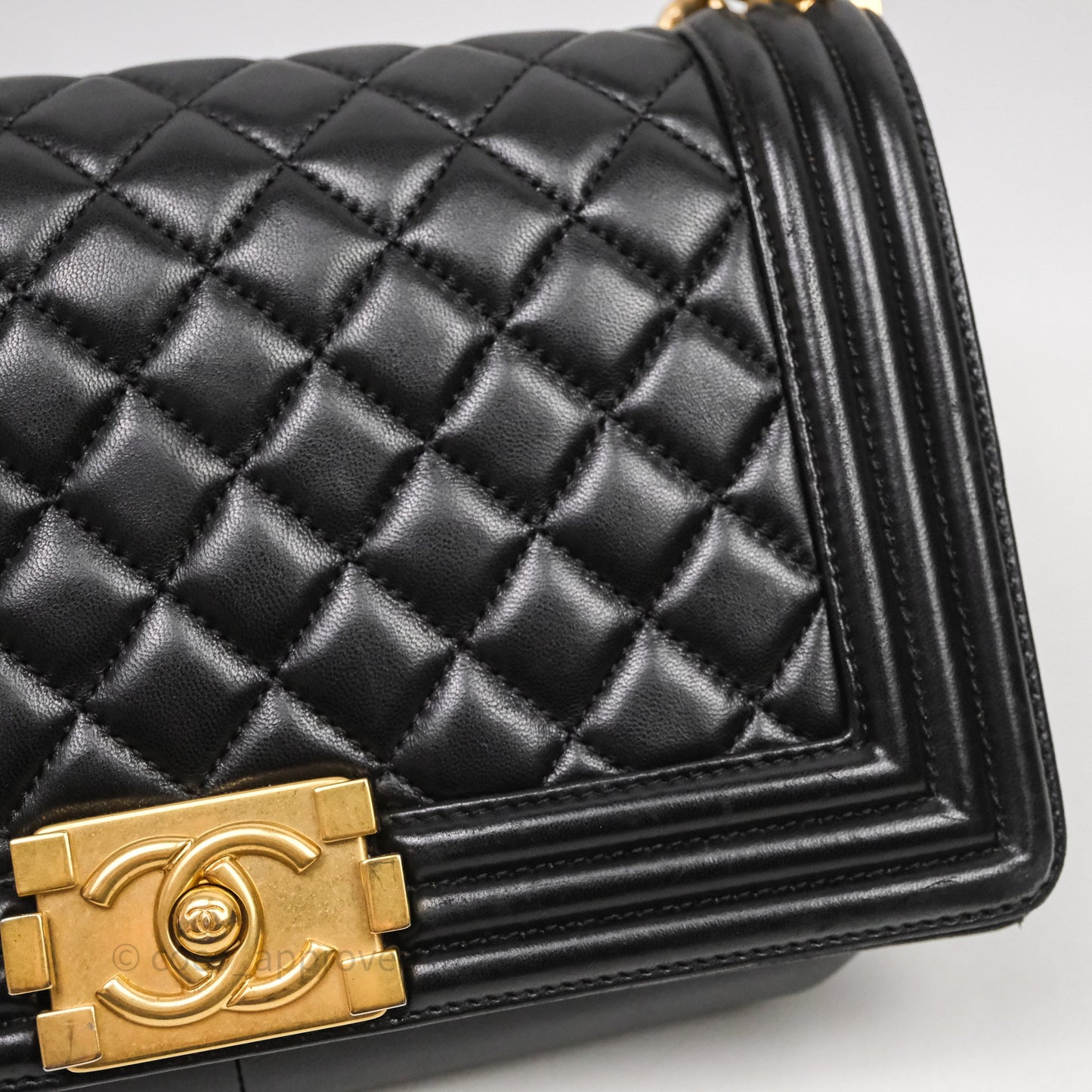 Chanel Medium Boy Quilted Black Lambskin Aged Gold Hardware