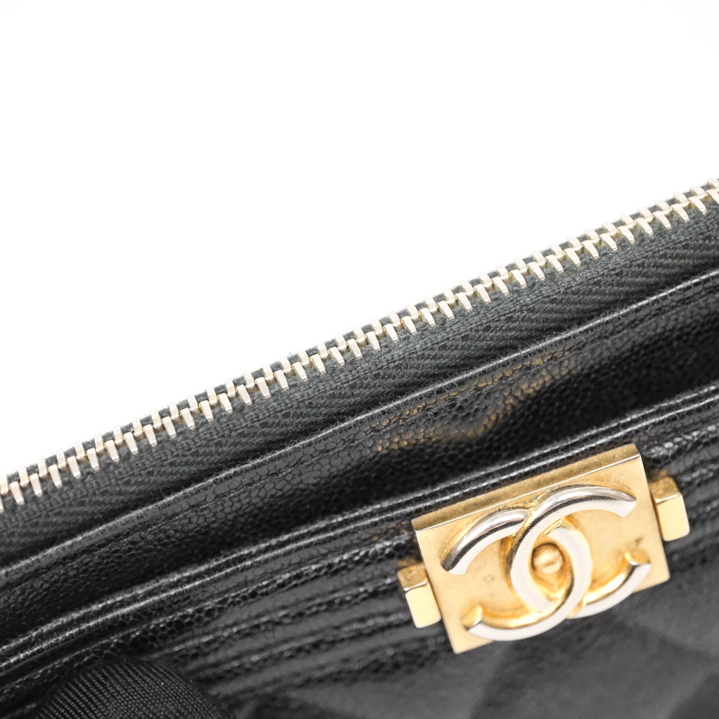 Chanel Boy Zip Long Wallet Black Caviar Gold Hardware