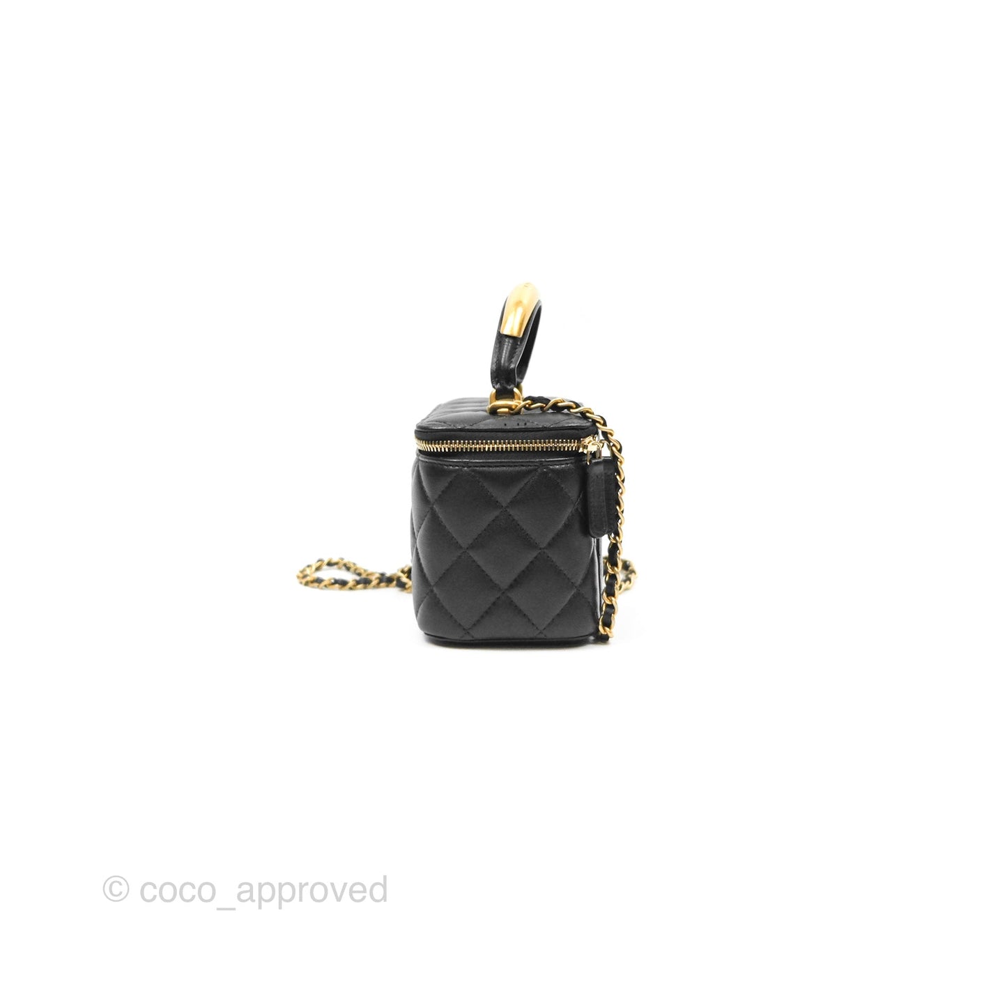 Chanel Vanity Rectangular Metal Top Handle Black Lambskin Aged Gold Hardware 22B