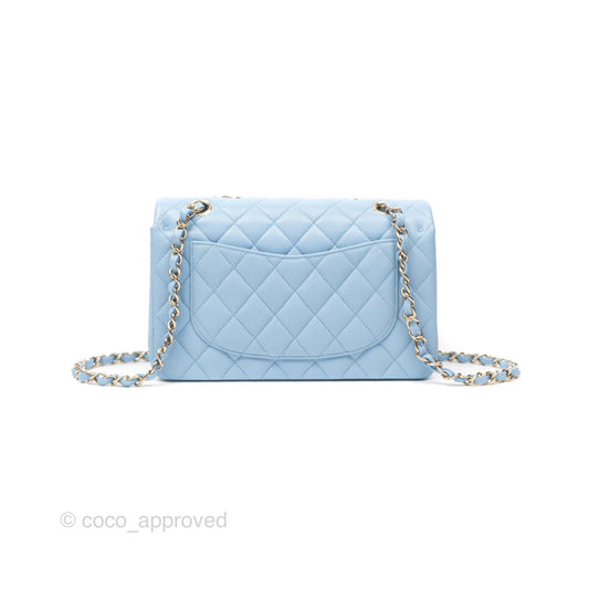 Chanel Small Classic Quilted Flap Light Blue Caviar Gold Hardware
