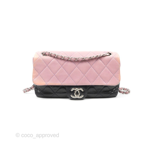 Chanel Medium Bicolor CC Chain Flap Pink/Black Lambskin Silver Hardware