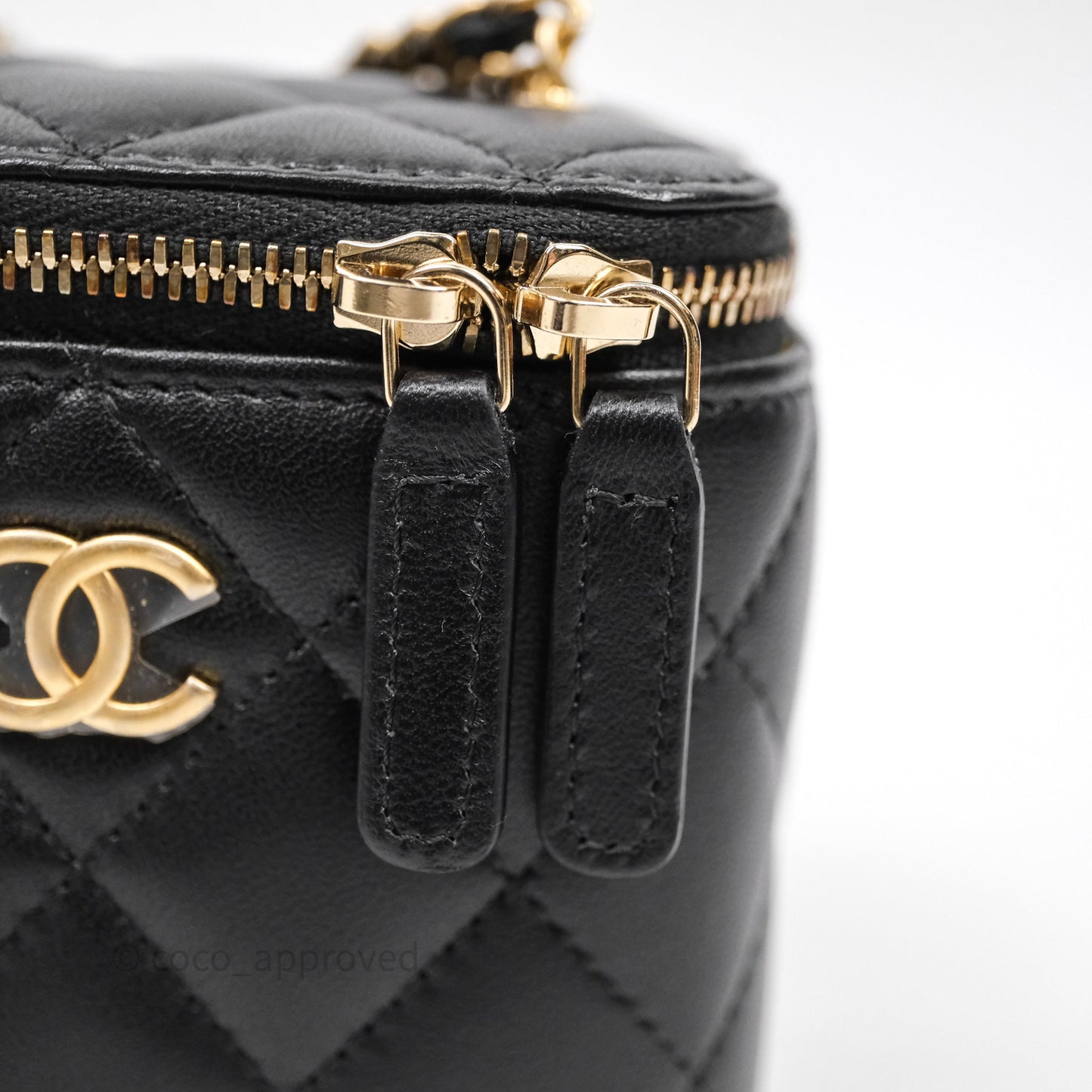 Chanel Mini Vanity With Double Chain Black Lambskin Aged Gold Hardware