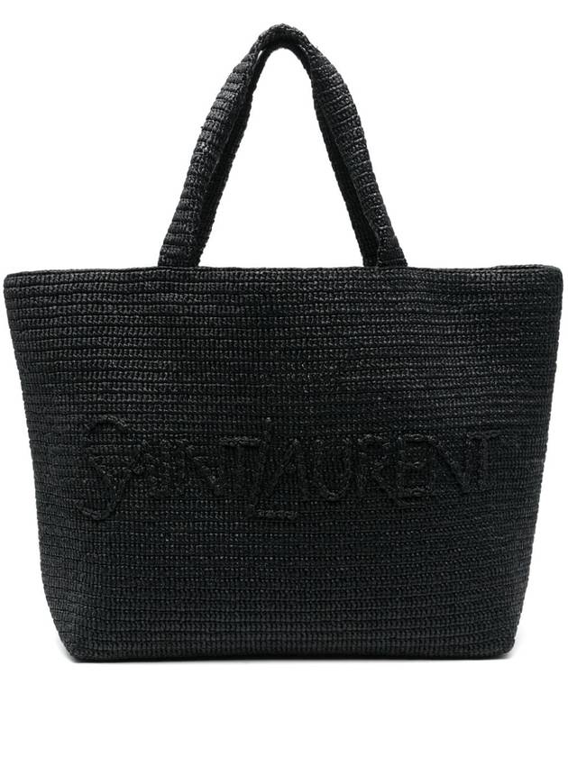Luxury Saint Laurent Raffia Tote Bag Black