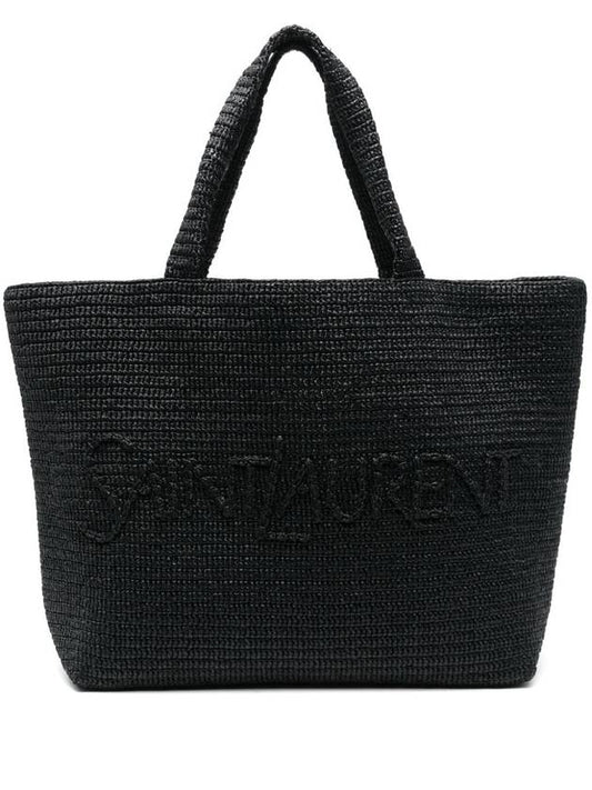 Luxury Saint Laurent Raffia Tote Bag Black