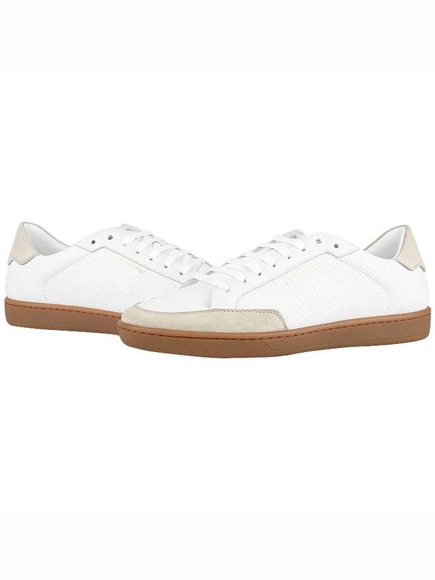 Luxury Saint Laurent Court Classic Perforated Beige Tab Low Top Sneakers White