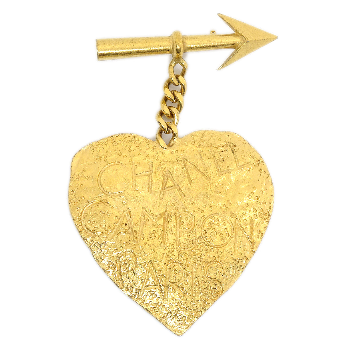 Luxury Chanel 1993 Arrow Heart Brooch Pin Gold