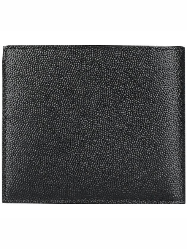 Luxury Saint Laurent Classic Logo Textured Leather Half Wallet Black