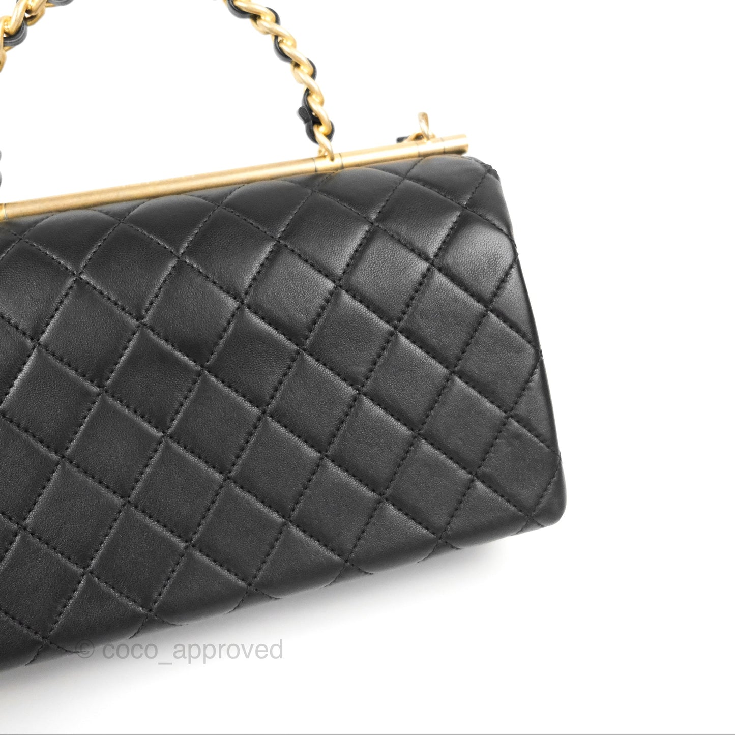 Chanel La Parisienne Top Handle Flap Bag Black Lambskin Aged Gold Hardware