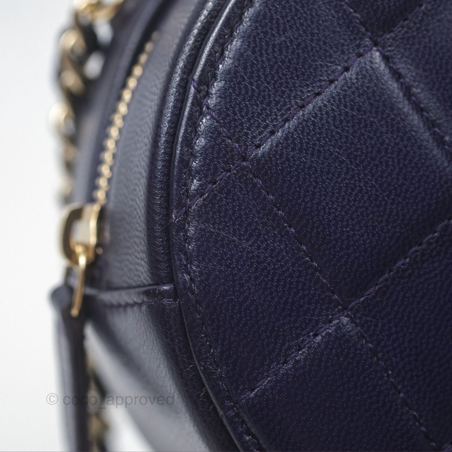 Chanel Quilted Round Clutch with Chain Dark Purple Calfskin Gold Hardware
