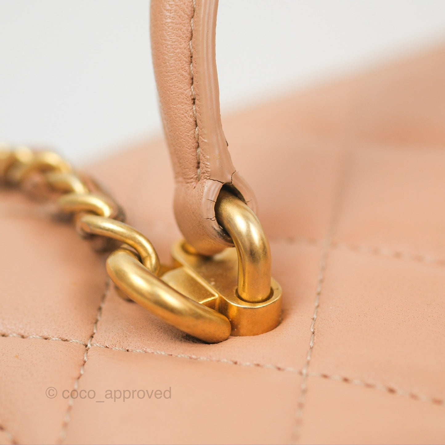 Chanel Vanity Rectangular Top Handle Beige Lambskin Aged Gold Hardware