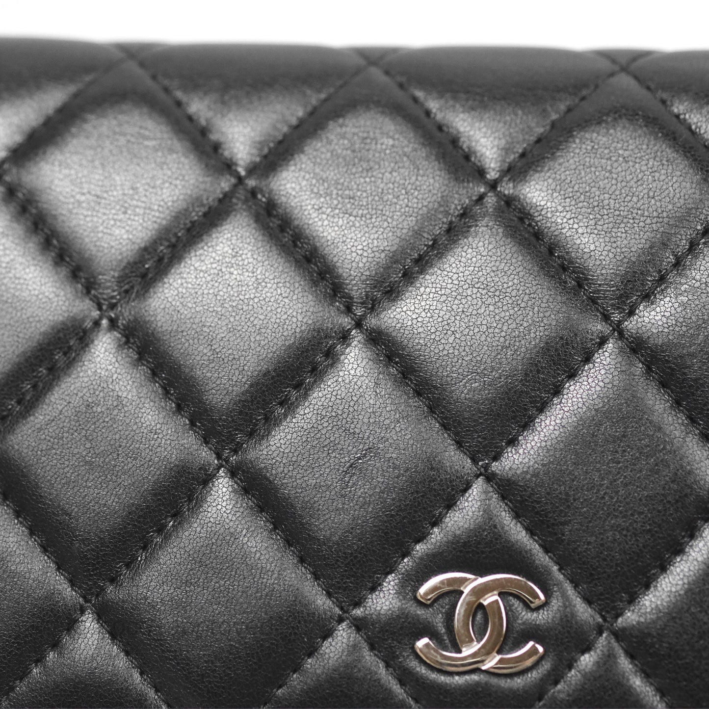 Chanel Classic Quilted Long Wallet Black Lambskin Silver Hardware