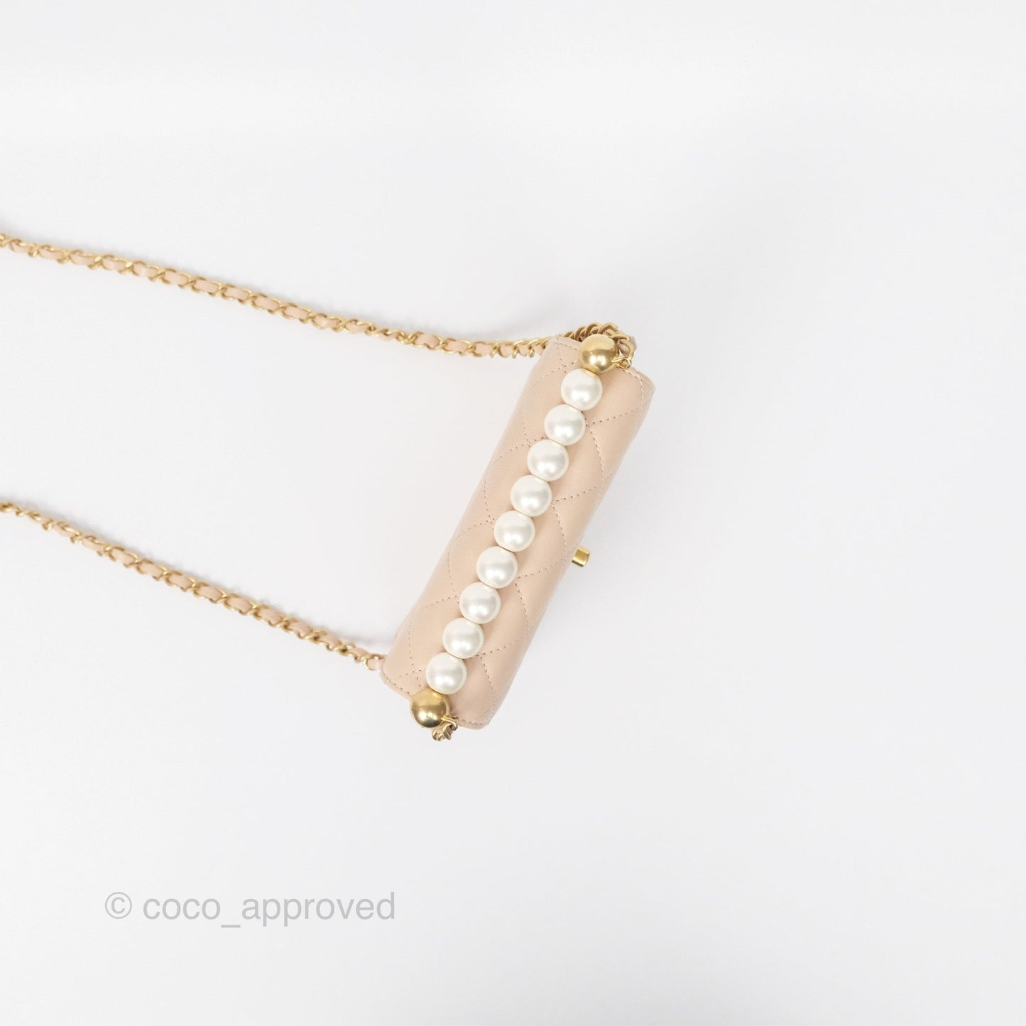 Chanel Quilted Chic Pearls Flap Beige Pink Goatskin Aged Gold Hardware