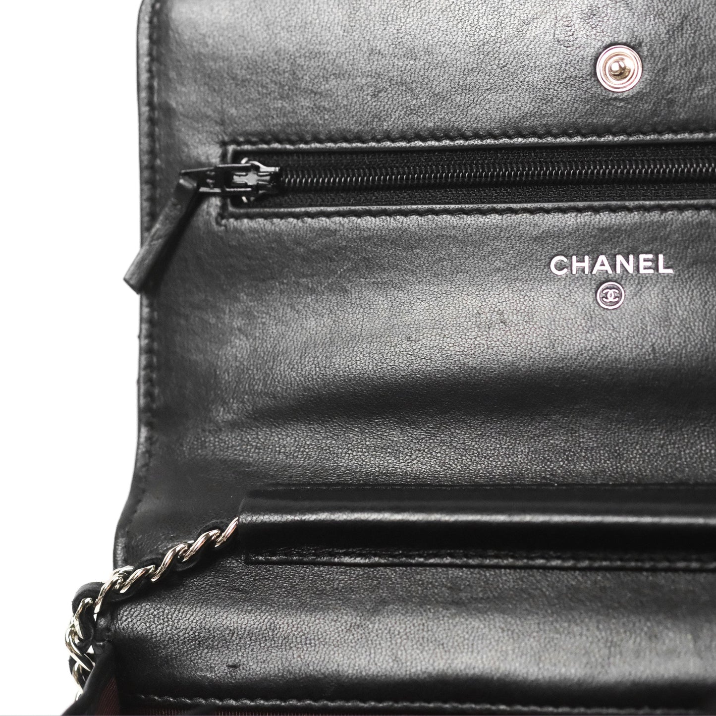 Chanel Classic Quilted Wallet On Chain WOC Black Lambskin Silver Hardware