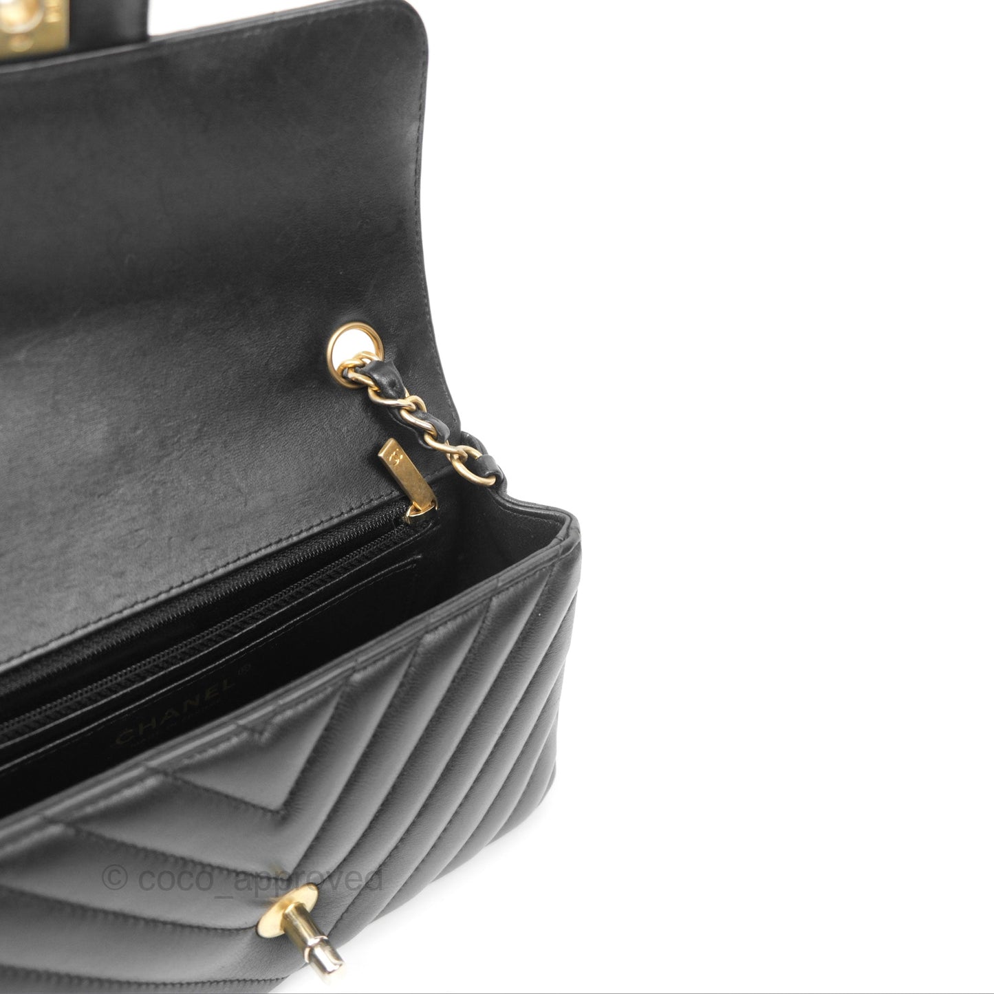 Chanel Chevron Mini Rectangular Black Lambskin Aged Gold Hardware
