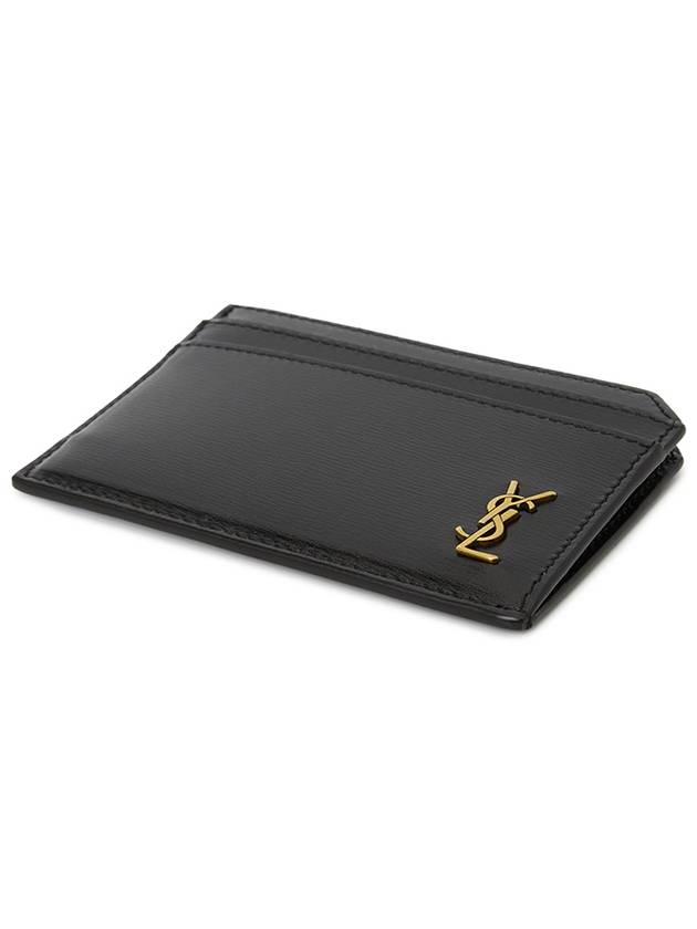 Luxury Saint Laurent Tiny Cassandre Open Shiny Leather Card Wallet Black