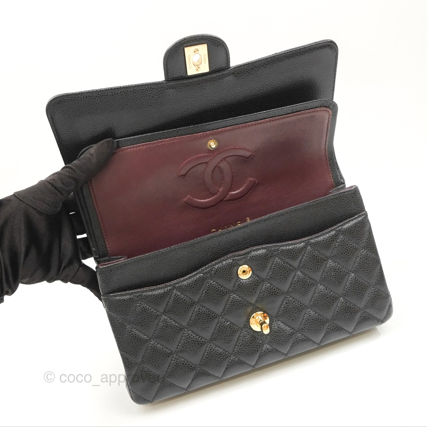 Chanel Classic M/L Medium Flap Quilted Black Caviar Gold Hardware