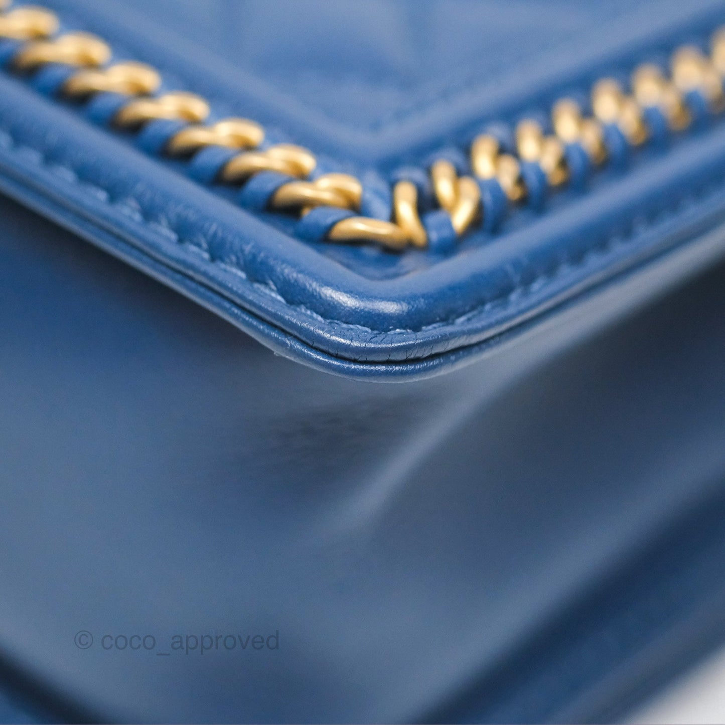 Chanel Quilted Medium Boy With Handle Dark Blue Calfskin Aged Gold Hardware
