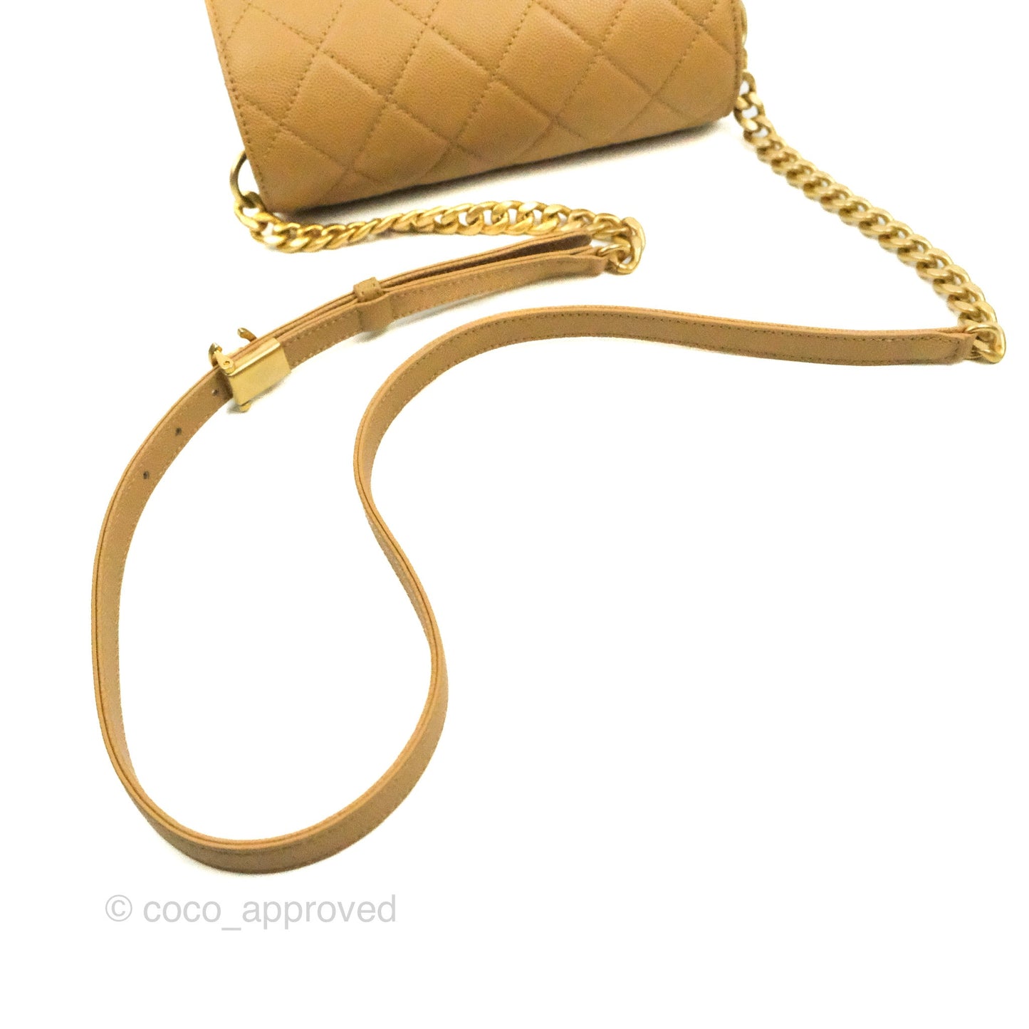Chanel Mini Messenger Bag Beige Caviar Gold Hardware 21K