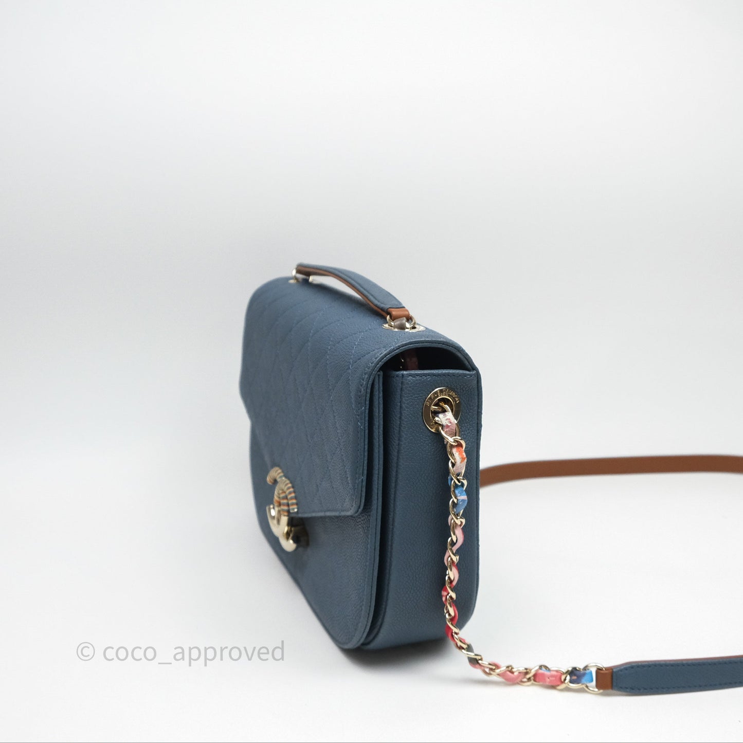 Chanel Medium Cuba Top Handle Flap Bag Blue Caviar Gold Hardware