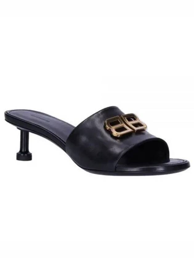 Luxury Balenciaga BB Leather Slipper Heels Black