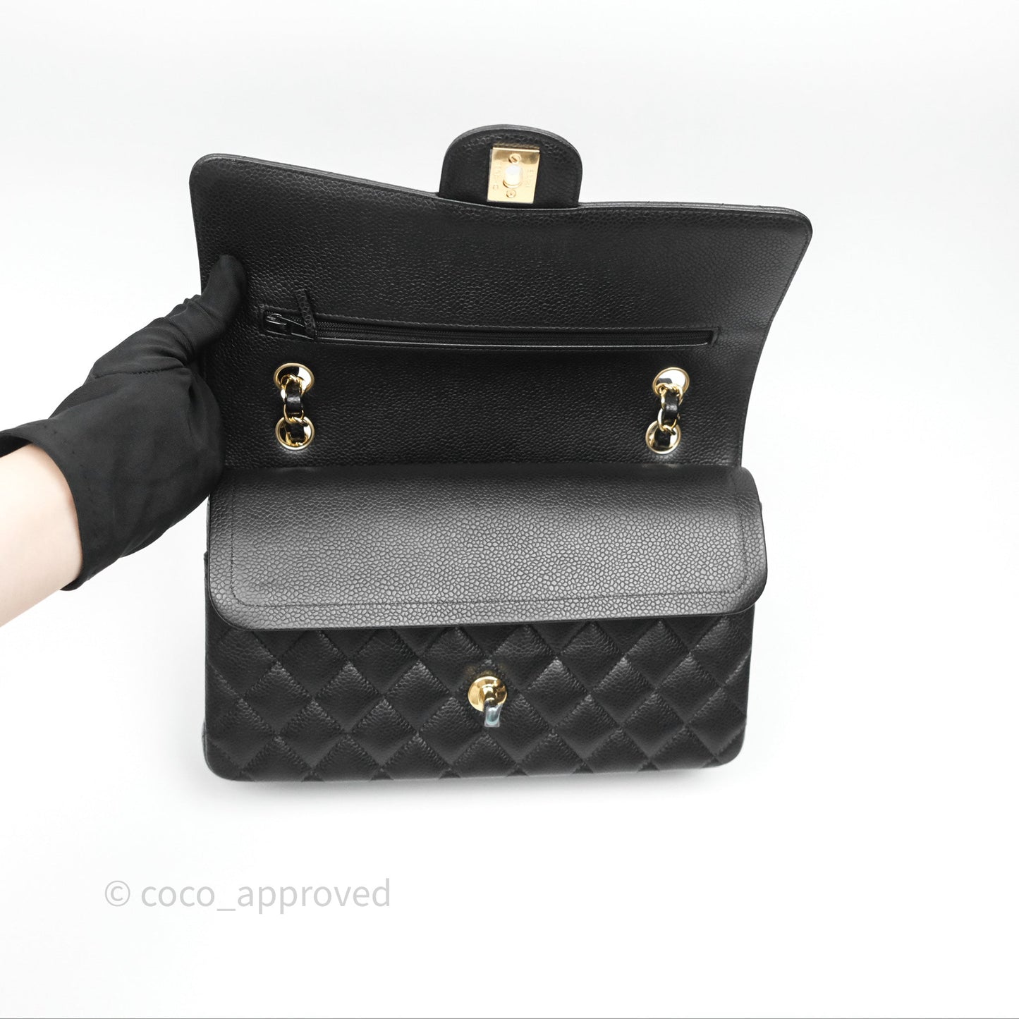 Chanel Classic M/L Medium Flap Quilted Black Caviar Gold Hardware
