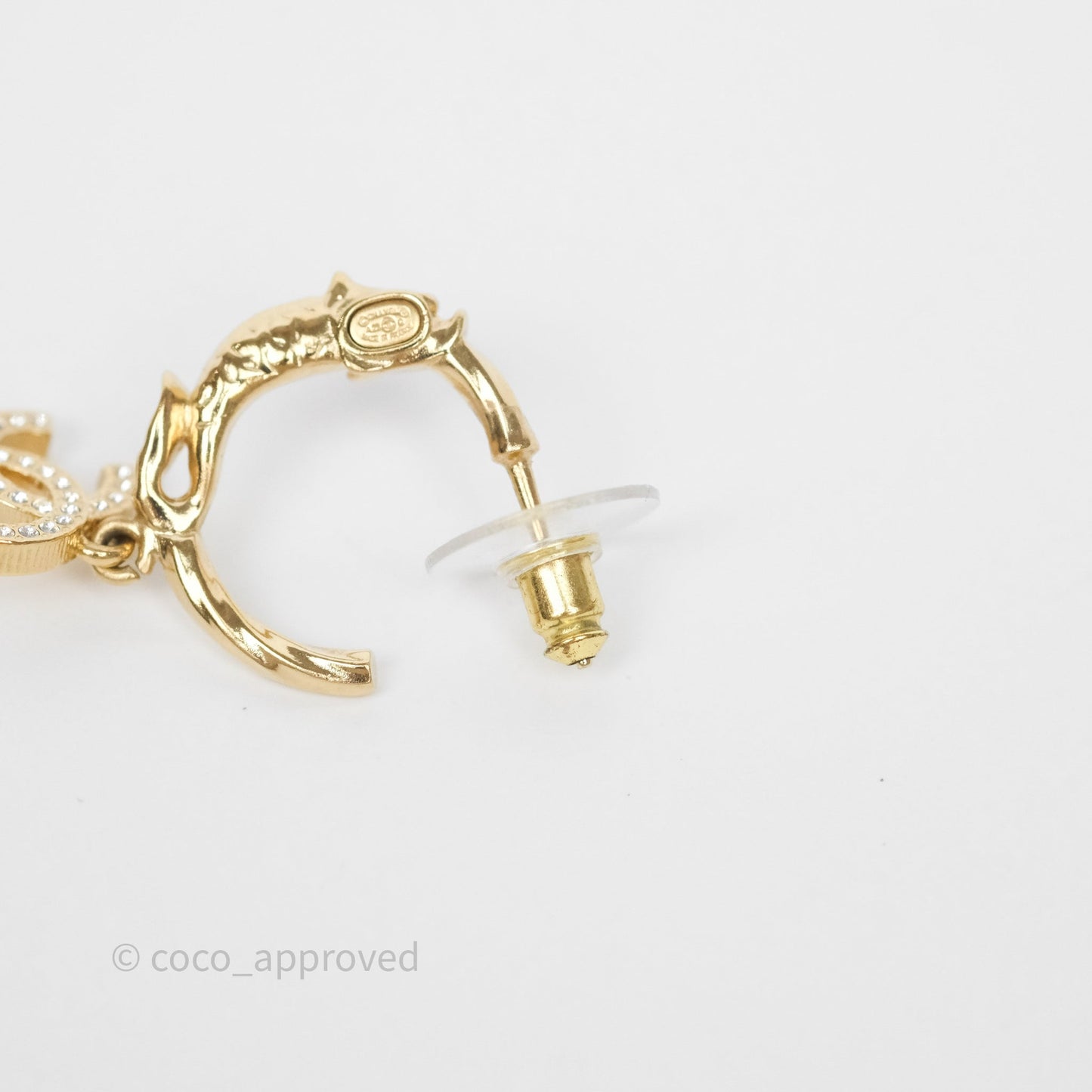 Chanel CC Crystal Hoop Earrings Gold Tone 23C