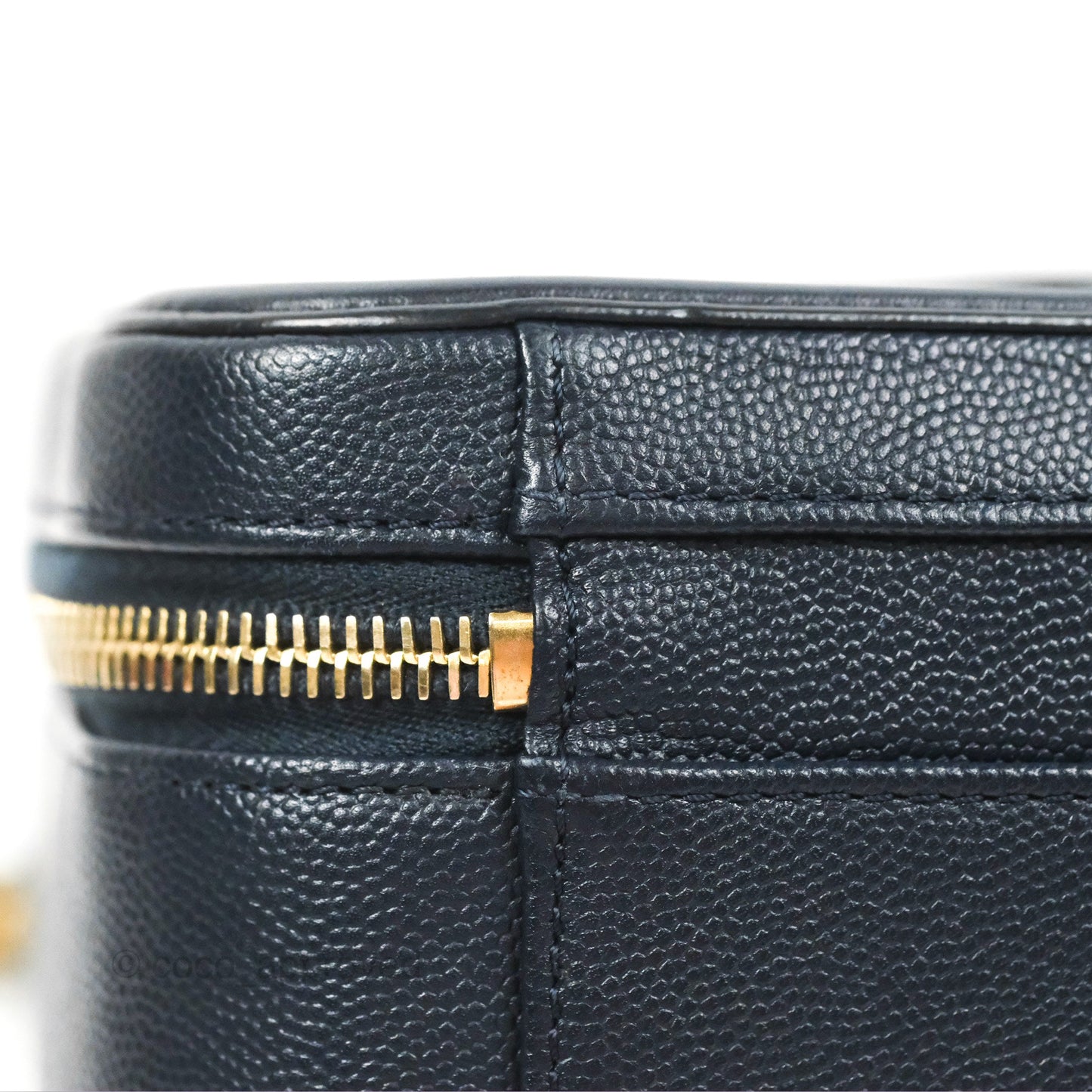 Chanel Quilted Medium CC Filigree Vanity Case Dark Navy Caviar Gold Hardware