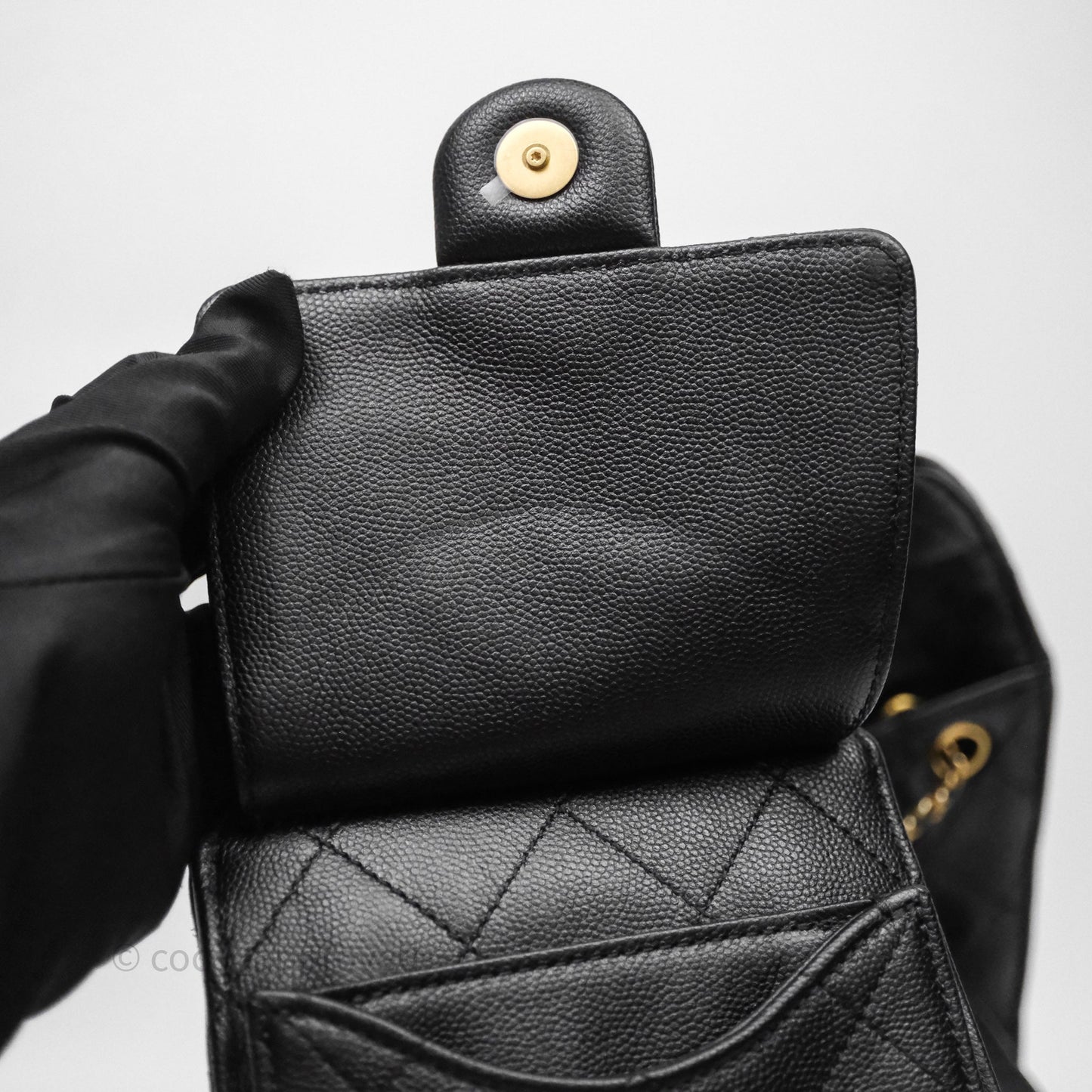 Chanel 25 Small Bag Black Caviar Aged Gold Hardware