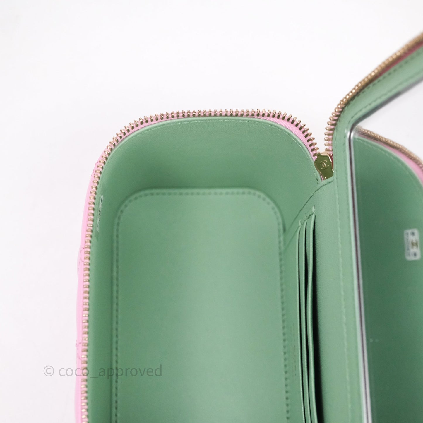 Chanel Vanity Rectangular Top Handle Pink Mint Green Lambskin Gold Hardware