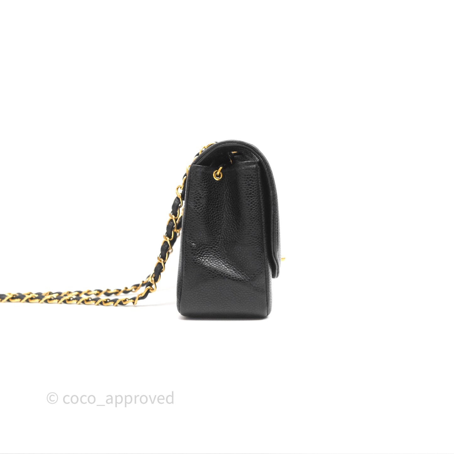 Chanel Small Vintage Quilted Classic Diana Flap Bag Black Caviar 24K Gold Hardware