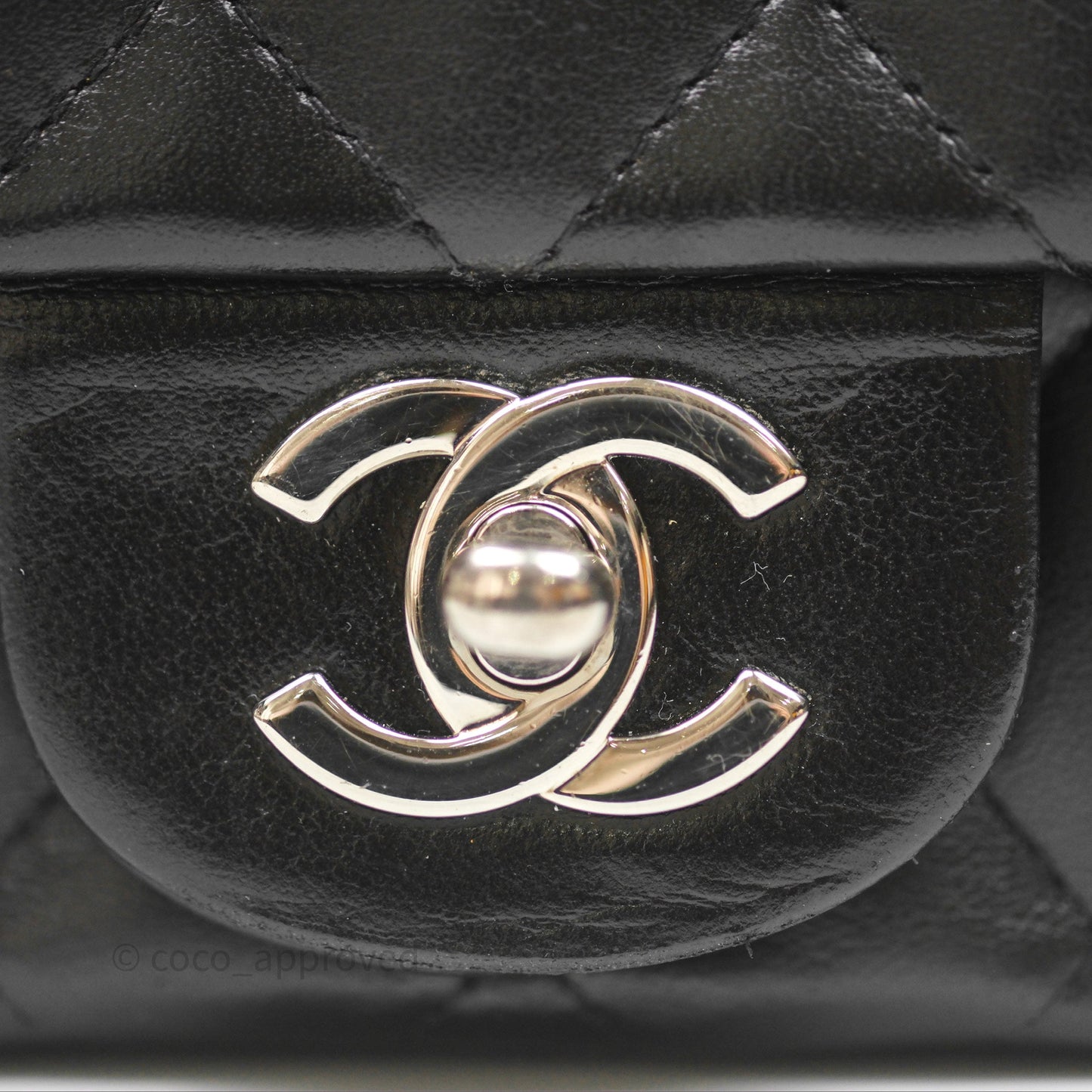 Chanel Mini Square Flap Quilted Black Lambskin Silver Hardware