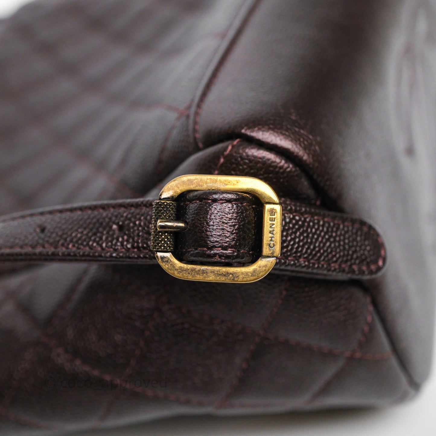 Chanel Quilted Filigree Backpack Iridescent Burgundy Caviar Aged Gold Hardware