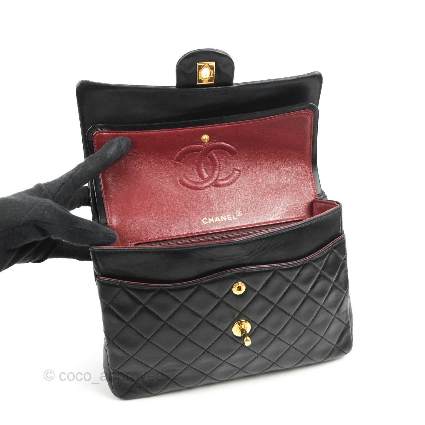 Chanel Vintage Medium Double Flap Black Lambskin 24K Gold Hardware