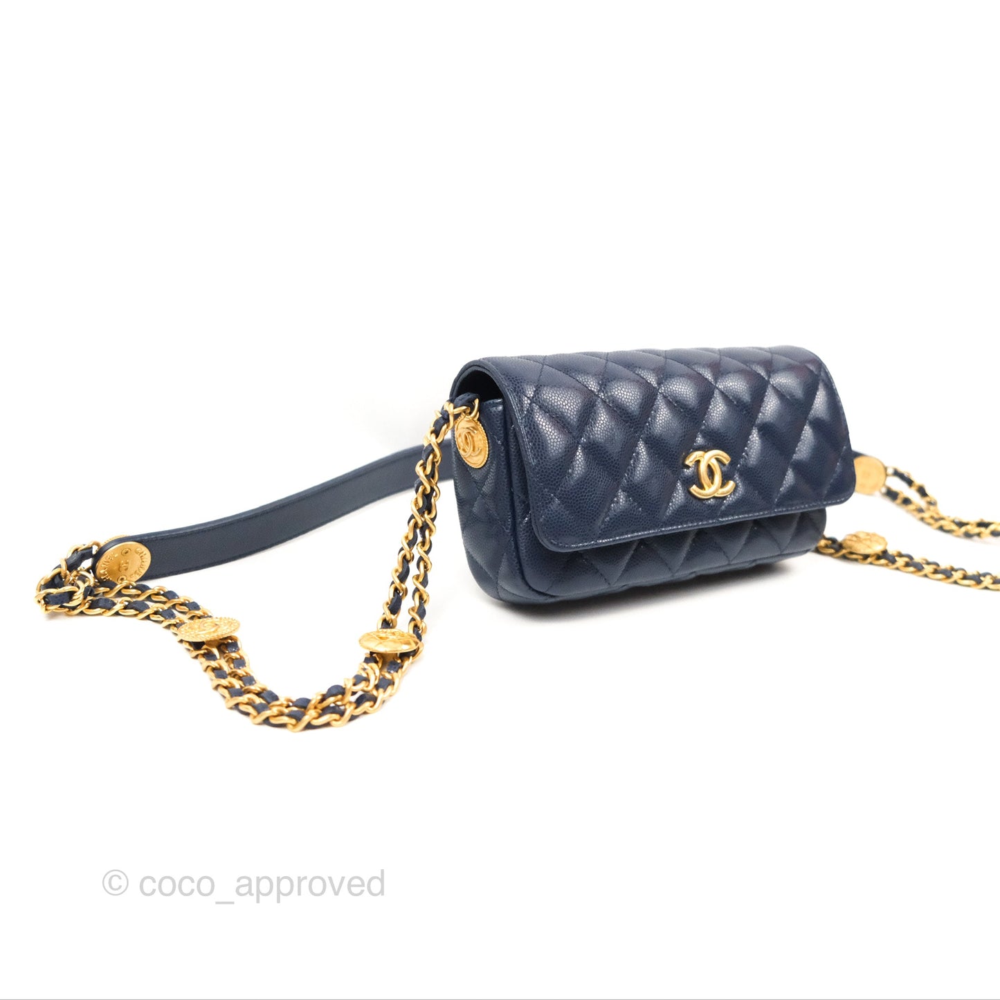 Chanel Twist Your Button Phone Bag Navy Shiny Caviar Aged Gold Hardware 22A