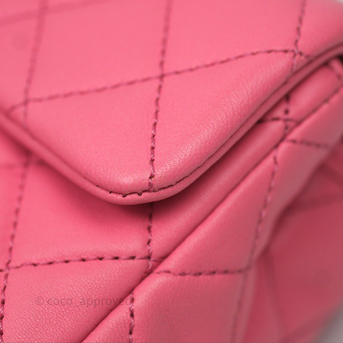 Chanel Mini Rectangular Pearl Crush Quilted Pink Lambskin Aged Gold Hardware