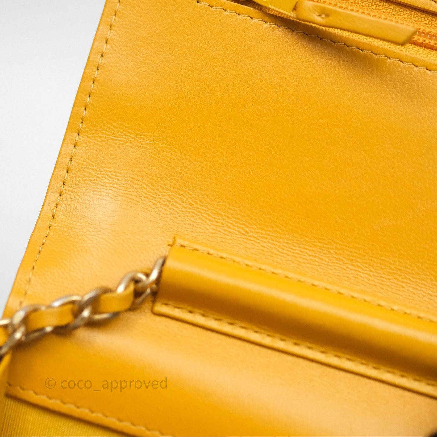 Chanel Quilted Classic Chain Around WOC Yellow Lambskin Aged Gold Hardware