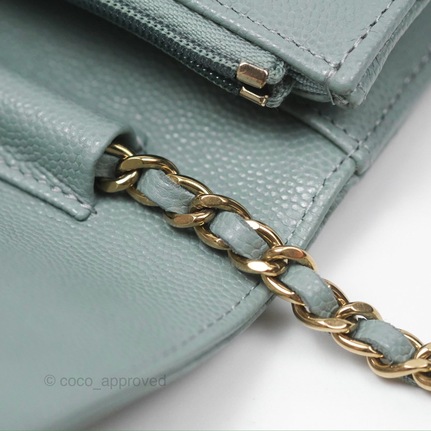 Chanel Quilted Classic Wallet on Chain WOC Green Caviar Silver Hardware