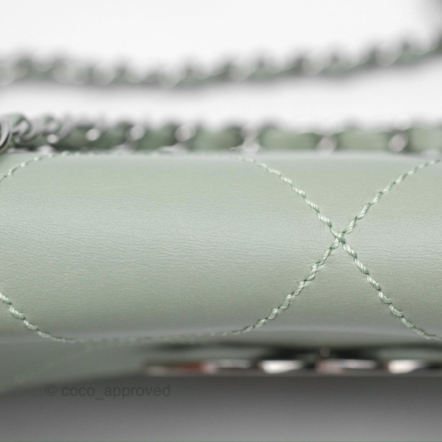 Chanel CC East West Flap Bag Lambskin Mint Green Silver Hardware
