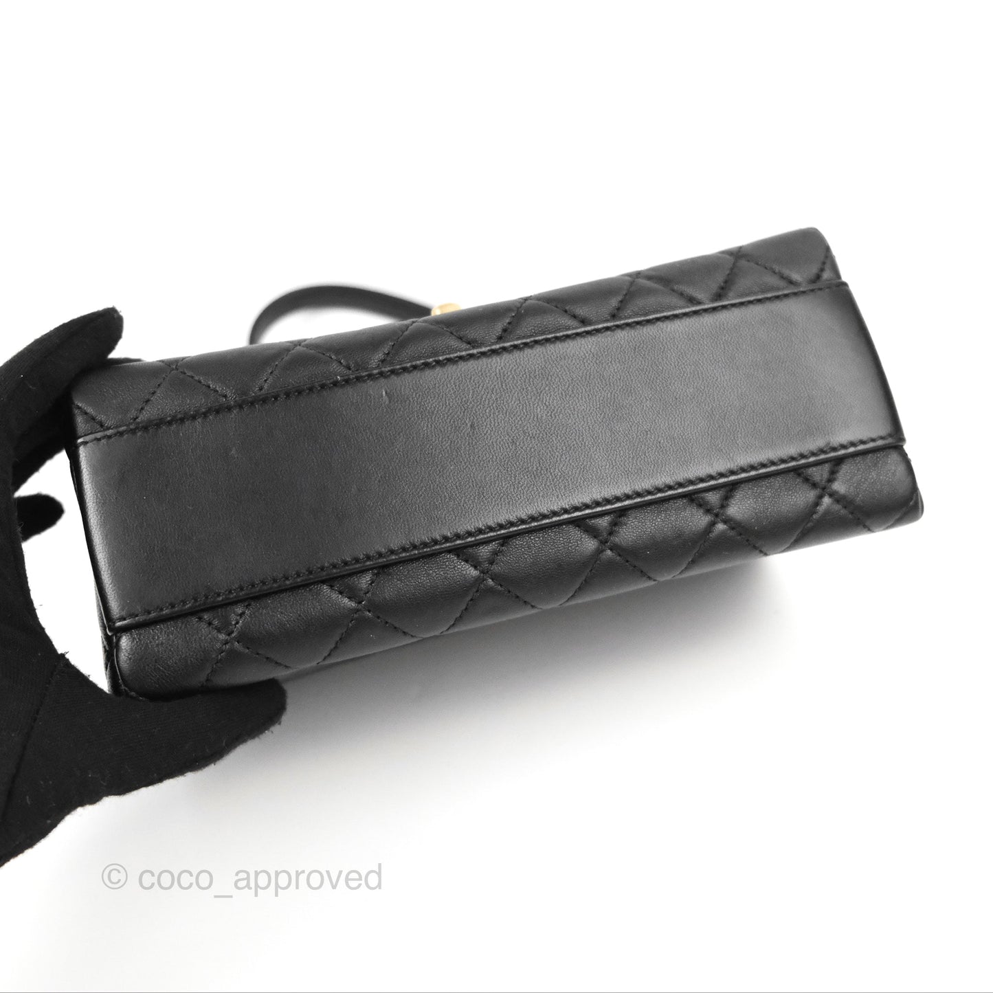 Chanel La Parisienne Top Handle Flap Bag Black Lambskin Aged Gold Hardware