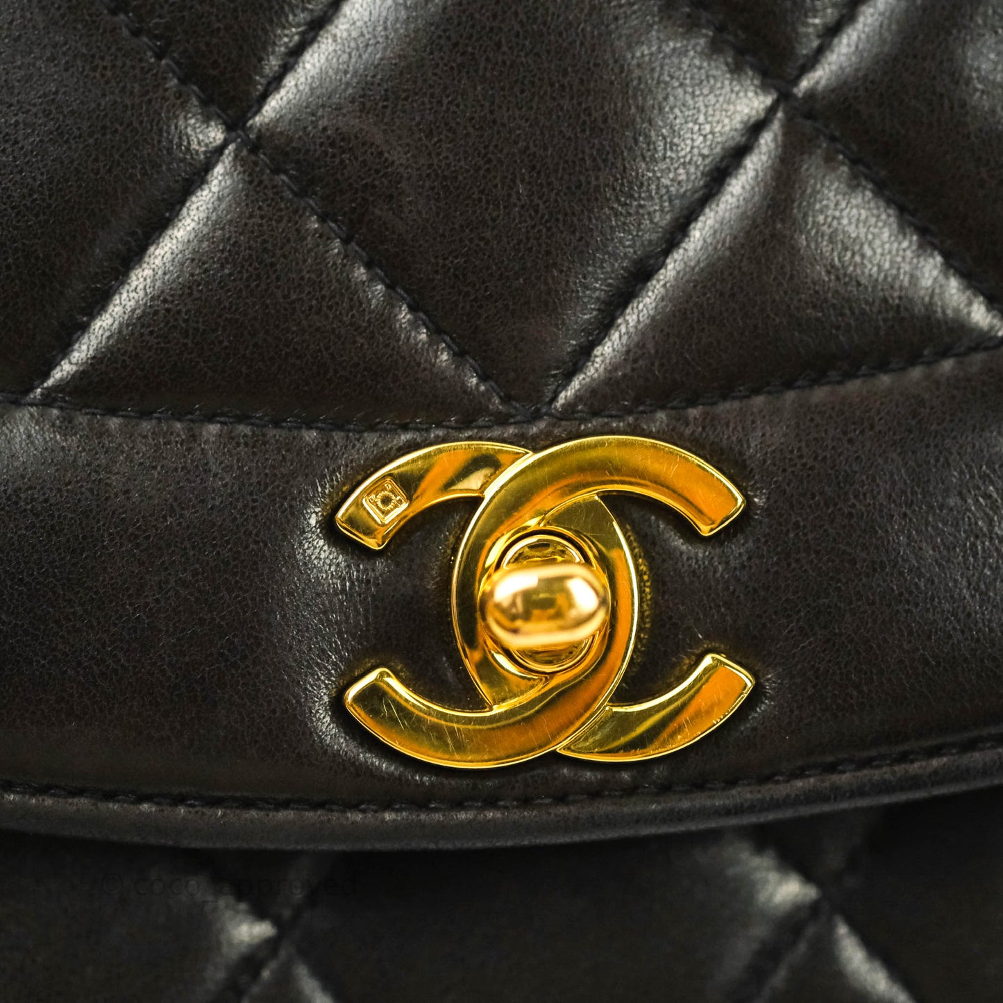 Chanel Vintage Classic Small Diana Flap Bag Black Lambskin 24K Gold Hardware