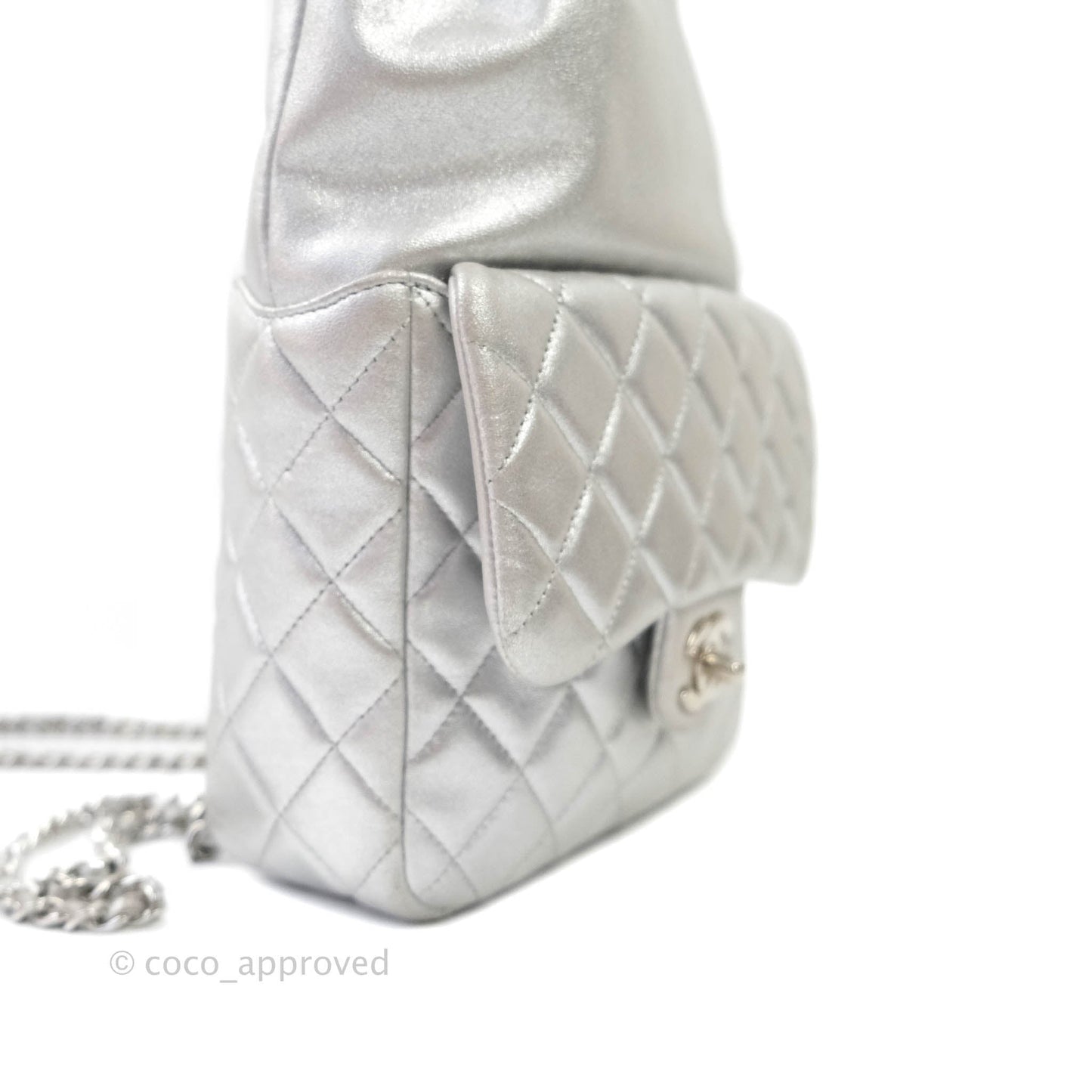 Chanel Quilted Small Metallic Silver Backpack in Seoul Lambskin Silver Hardware