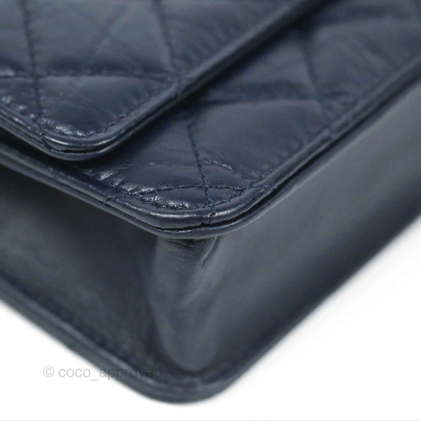 Chanel Quilted Reissue Wallet On Chain WOC Navy Aged Calfskin Gold Hardware