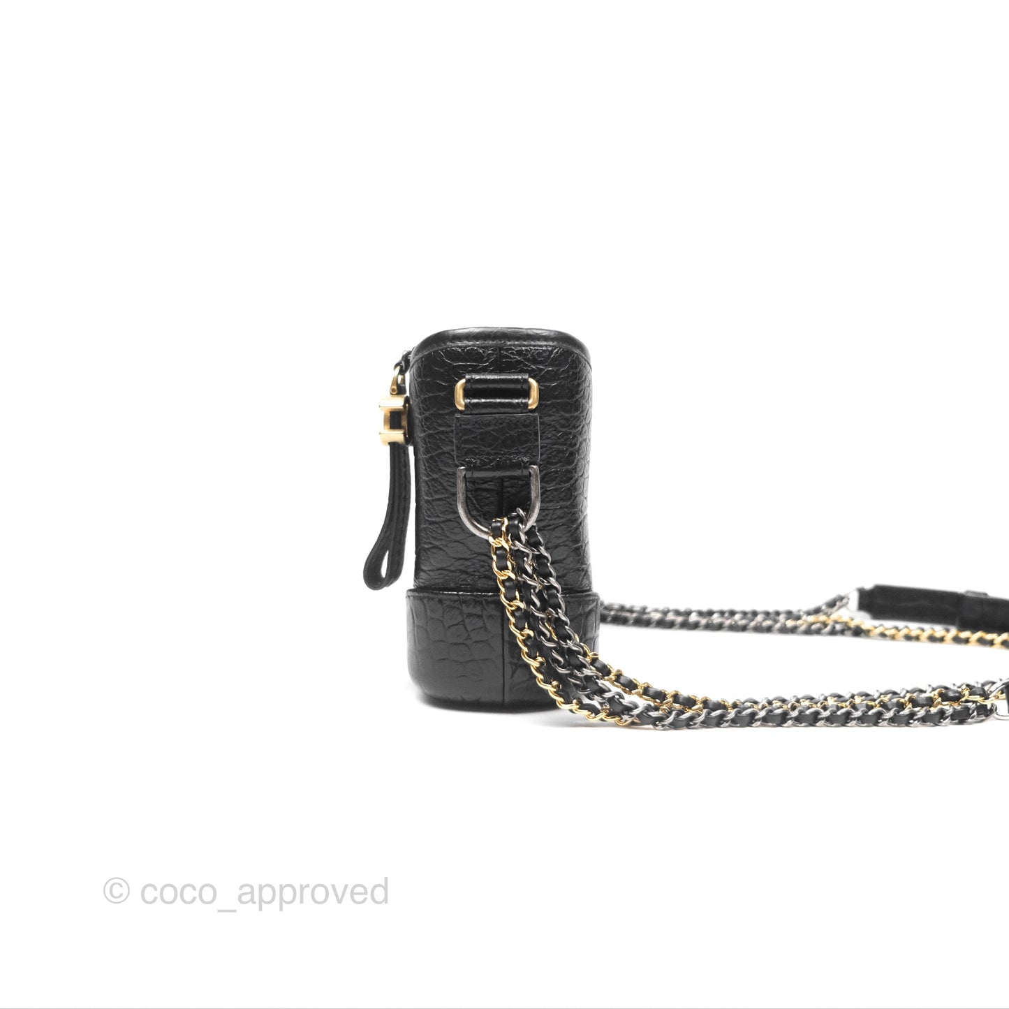Chanel Small Gabrielle Hobo with Logo Handle Quilted Black Croc Embossed Calfskin