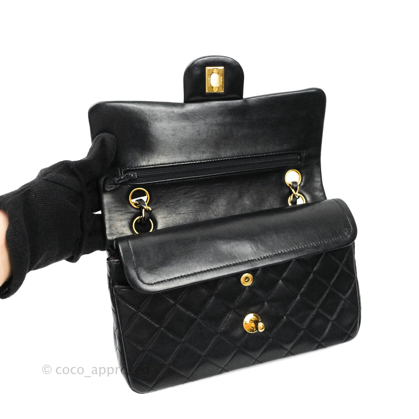 Chanel Vintage S/M Lambskin Small Double Flap Bag Black 24K Gold Hardware