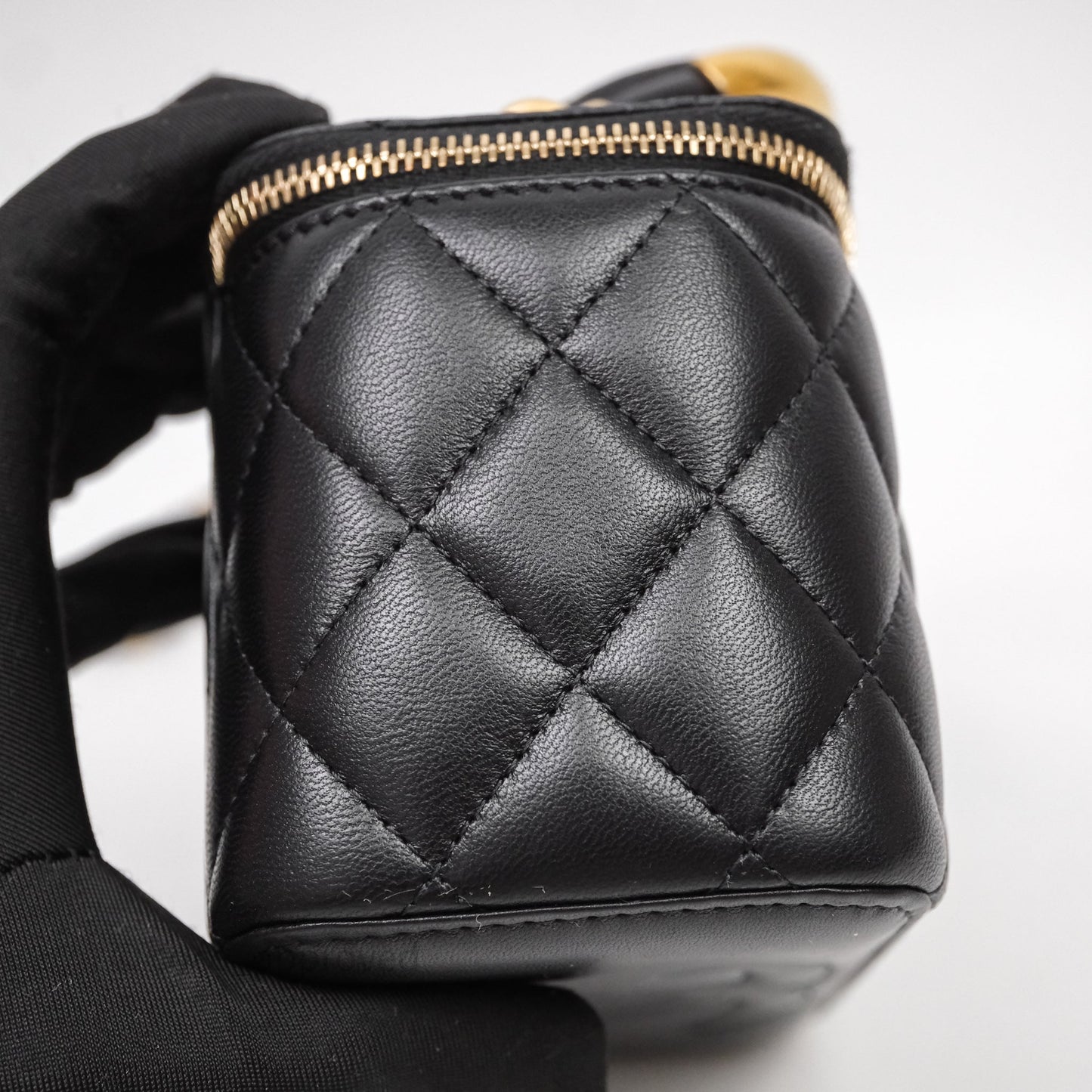 Chanel Vanity Rectangular Metal Top Handle Black Lambskin Aged Gold Hardware